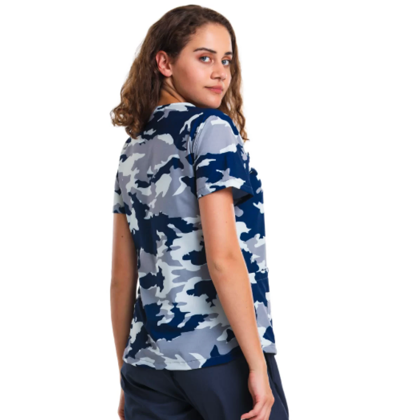 Navy and Gray Camouflage Scrub Top
