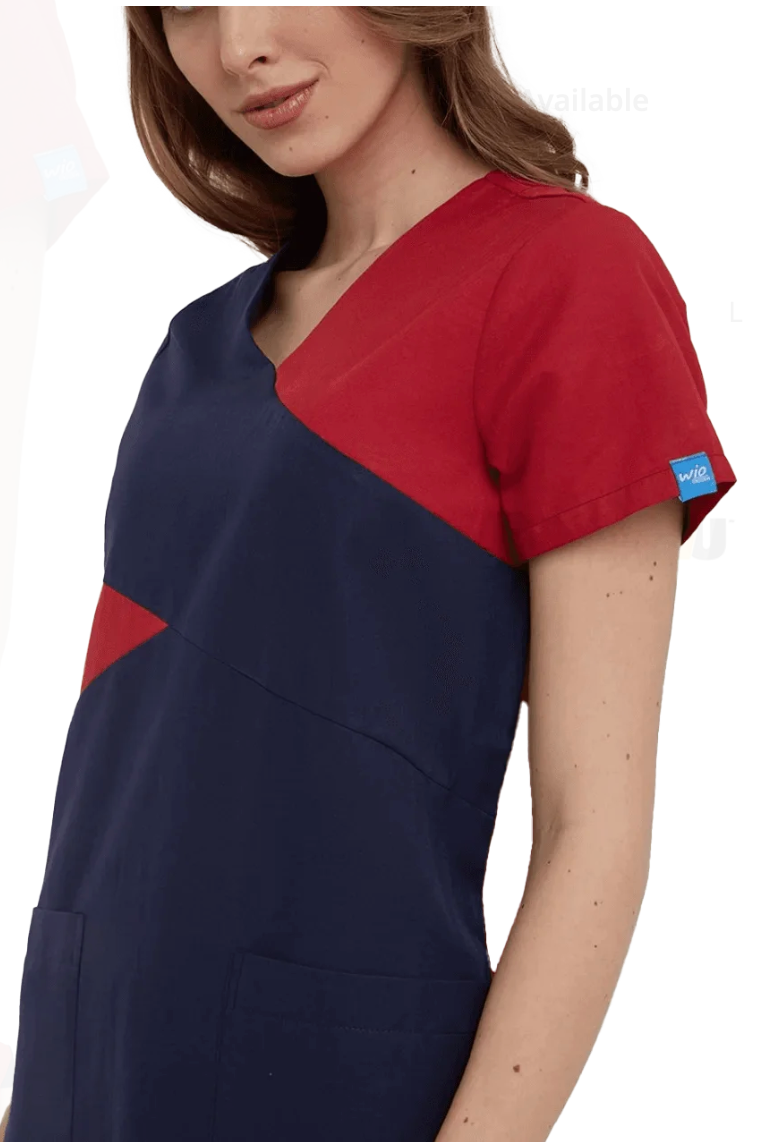 Red & Navy V Neck Scrub Top