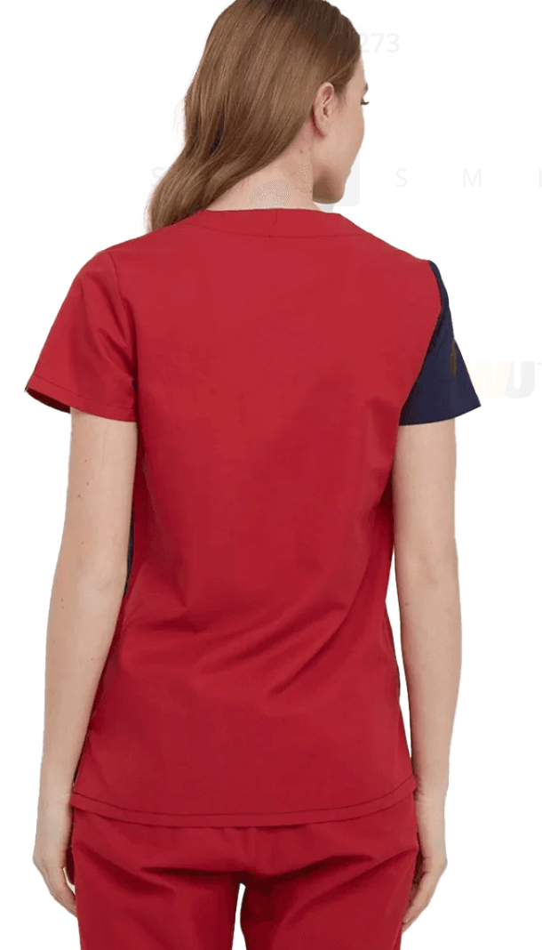 Red & Navy V Neck Scrub Top