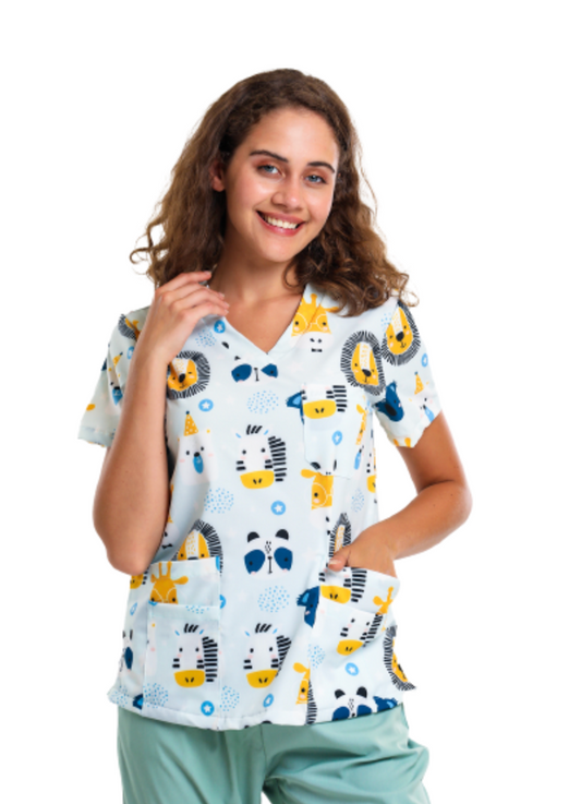 Lioness Print Scrub Top